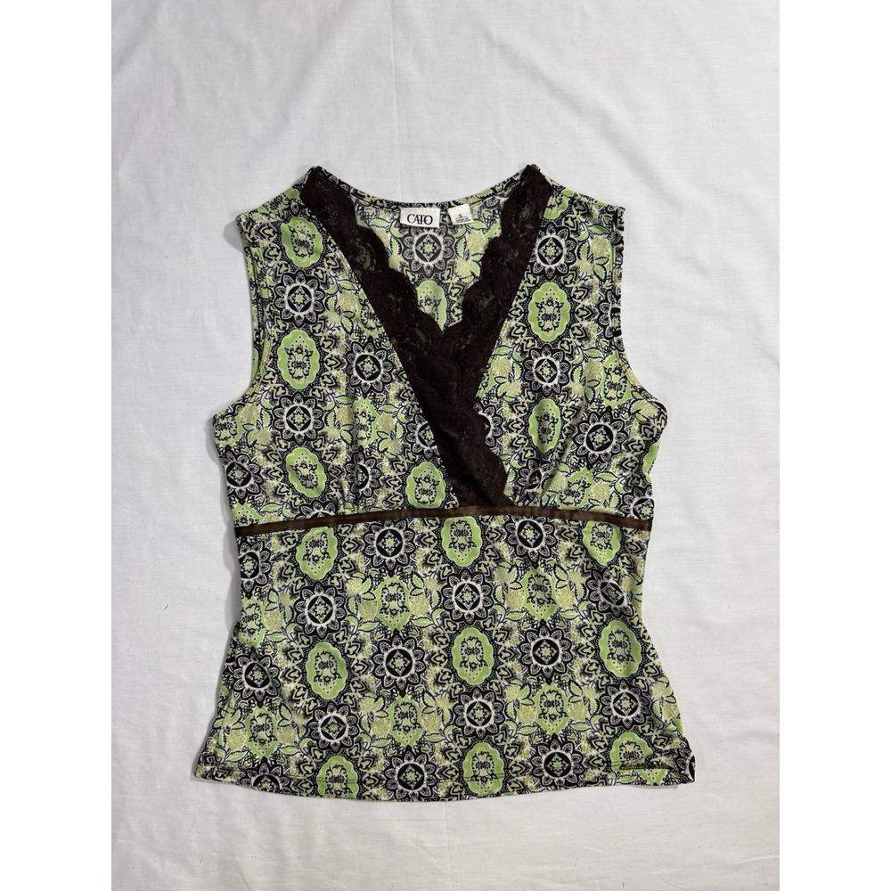 Cato Y2k Green Lace Trim Cami Tank Fairycore Babydoll Boho Size Small